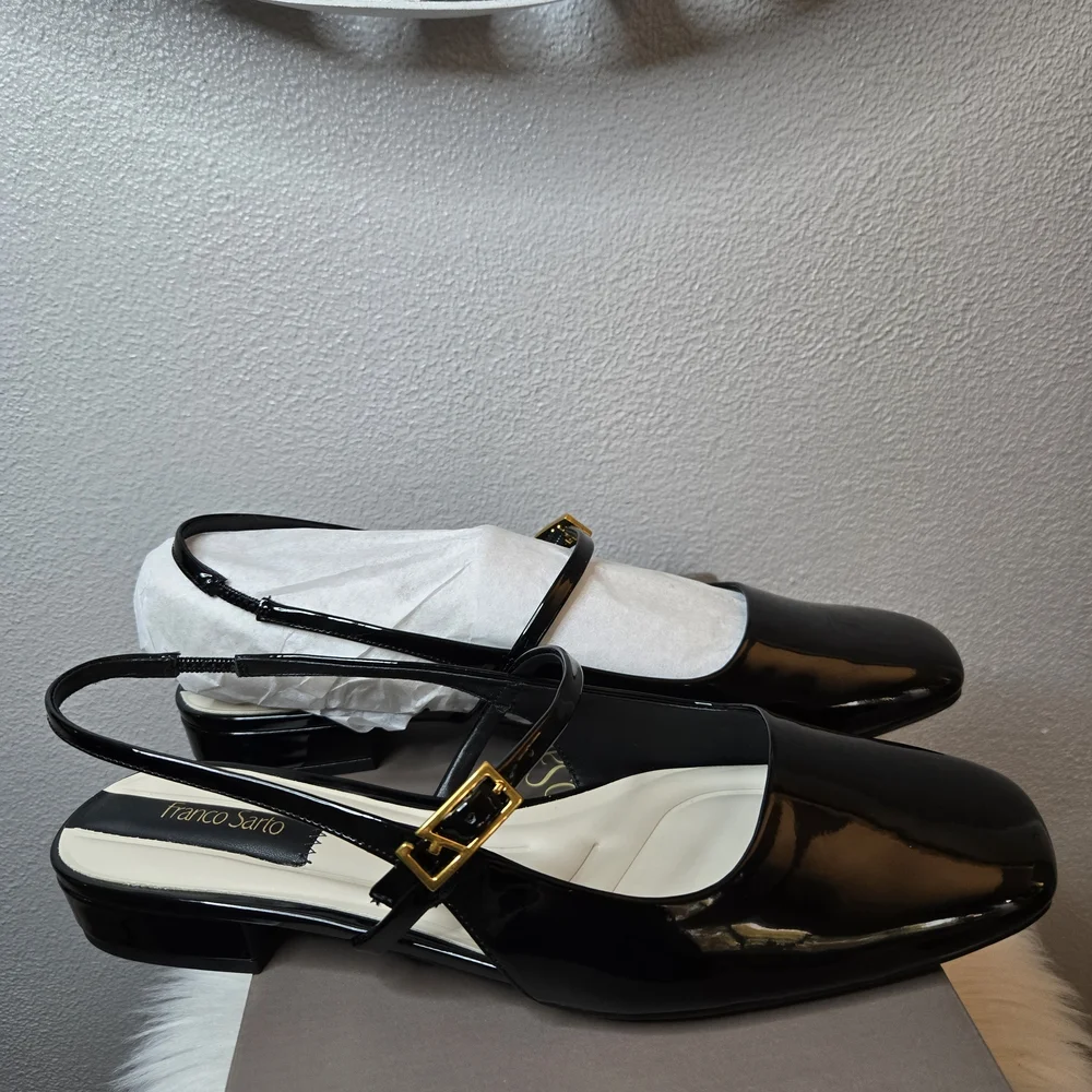 Franco Sarto Destin Elegant Black Patent Leather Slingback Shoes New In Box $135 - Picture 5 of 10